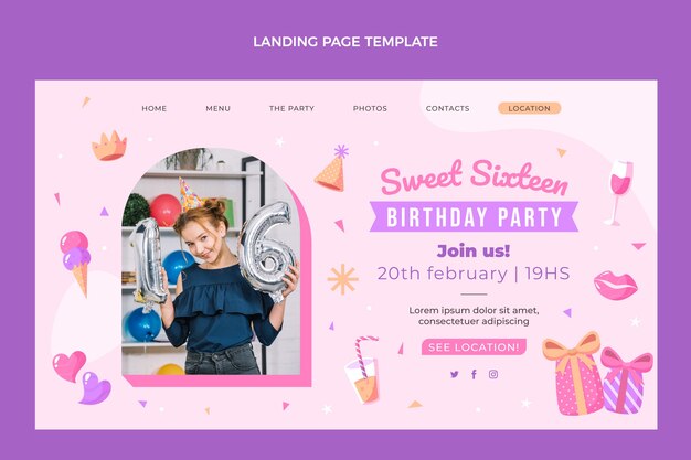 Hand drawn sweet 16 landing page template