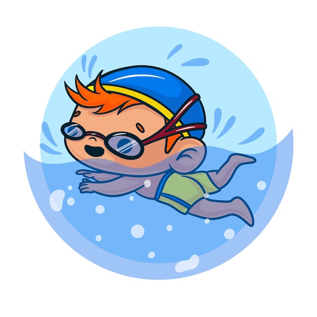 Hand drawn swimming cartoon illustration