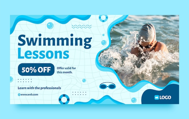 Hand drawn swimming lessons facebook template