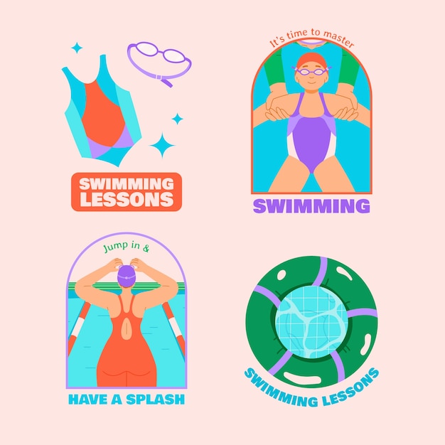 Hand drawn swimming lessons labels