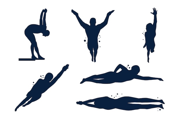 Free Vector hand drawn swimming silhouette set