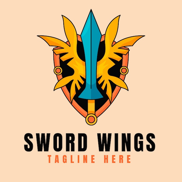 Free Vector hand drawn sword with wings logo template