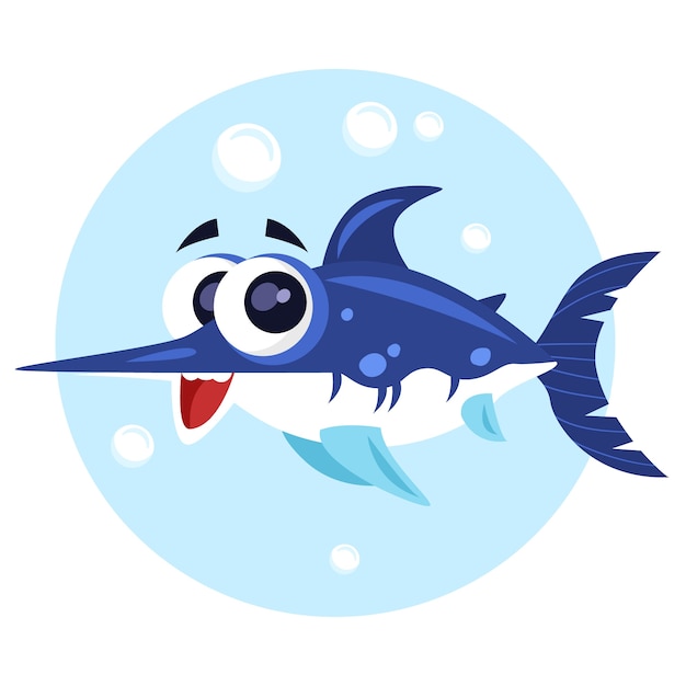 Free vector hand drawn swordfish cartoon illustration