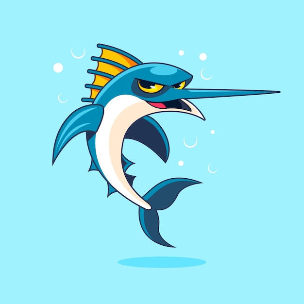 Free Vector hand drawn swordfish cartoon illustration