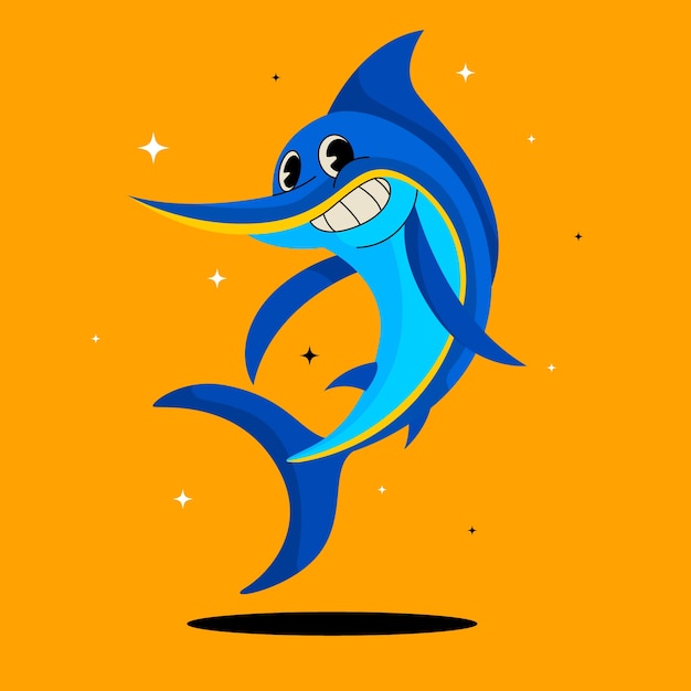 Free vector hand drawn swordfish  cartoon illustration