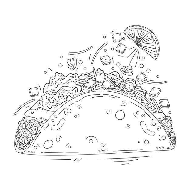 Hand drawn taco outline illustration