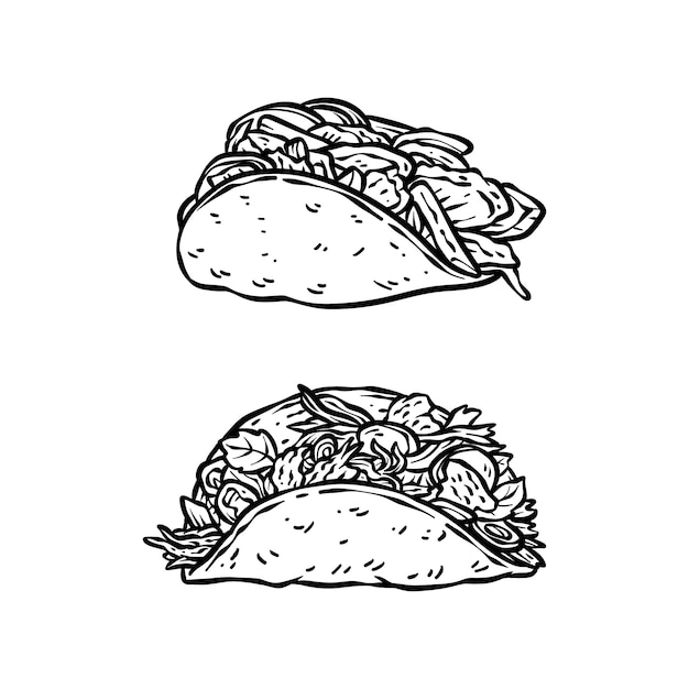 Hand drawn taco outline illustration