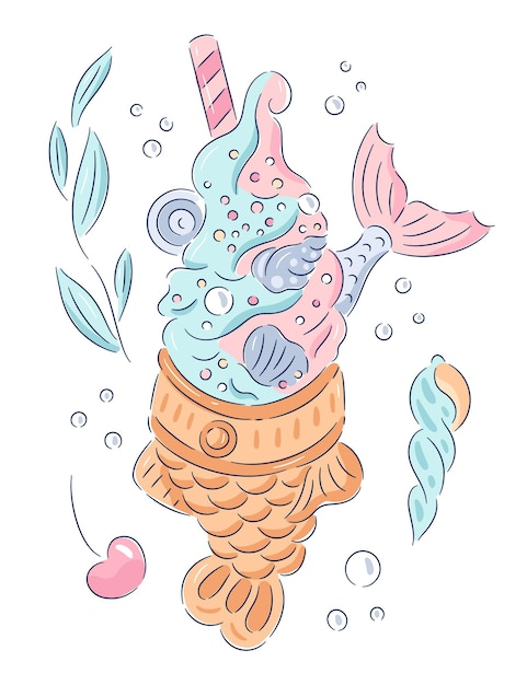 Free Vector hand drawn taiyaki fish-shaped with cream