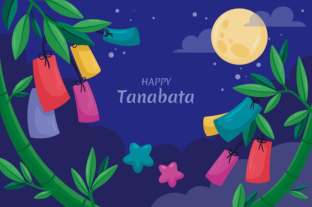 Hand drawn tanabata festival plants background