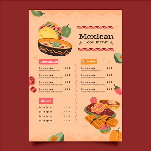 Hand drawn taqueria menu design