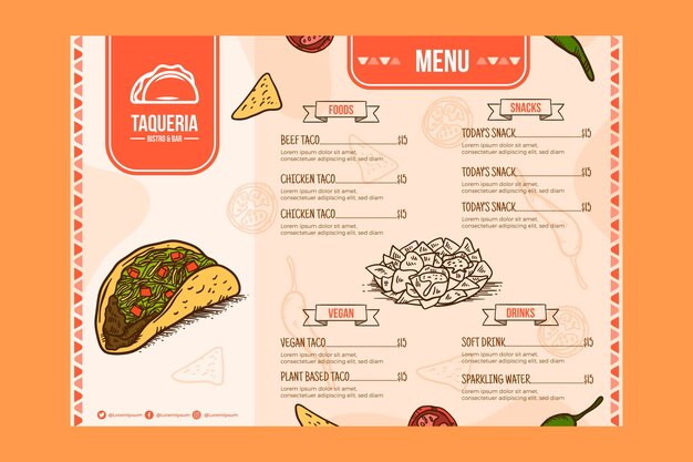 Hand drawn taqueria menu templates design