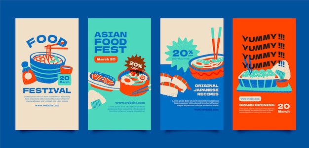 Free Vector hand drawn tasty asian food instagram stories