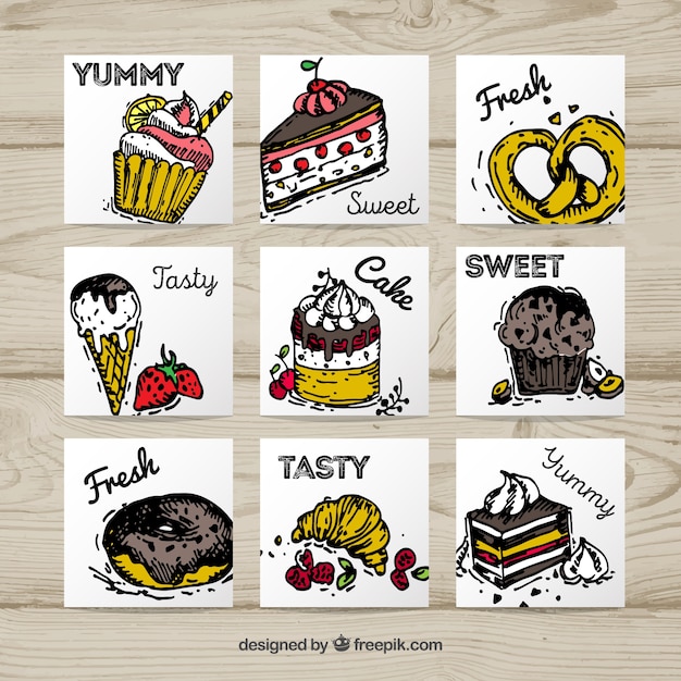 Free Vector hand drawn tasty food card collection