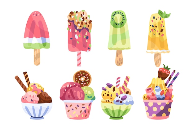 Free Vector hand drawn tasty ice cream pack