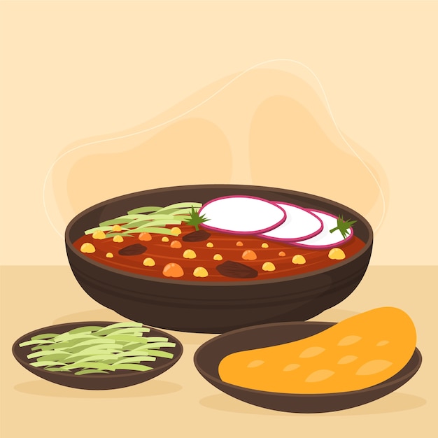 Hand drawn tasty pozole illustration