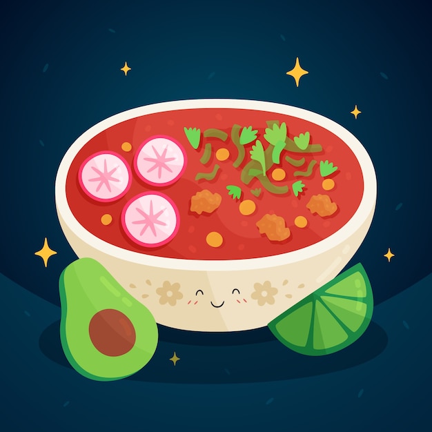 Hand drawn tasty pozole illustration