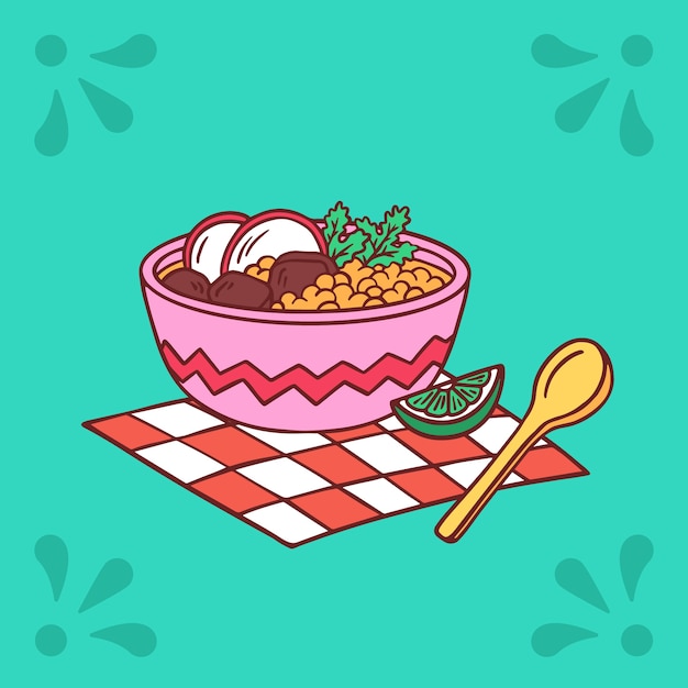 Hand drawn tasty pozole illustration