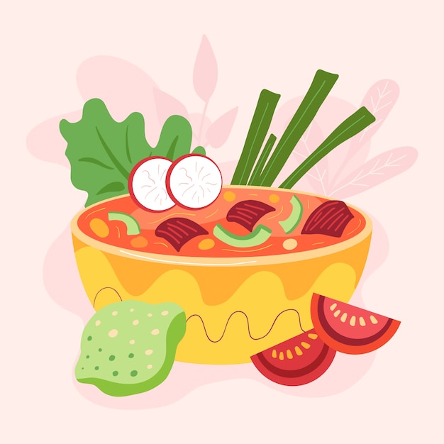 Hand drawn tasty pozole illustration