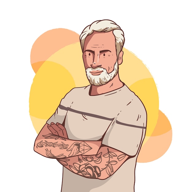 Free Vector hand drawn tattooed old people illustration