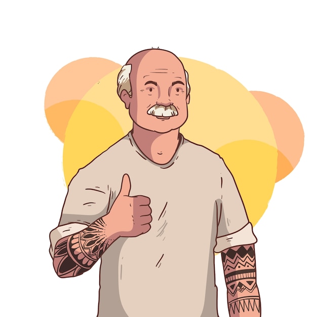 Free Vector hand drawn tattooed old people illustration