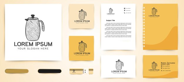 Hand drawn tea pot jar logo and business branding template Designs Inspiration Isolated on White Background