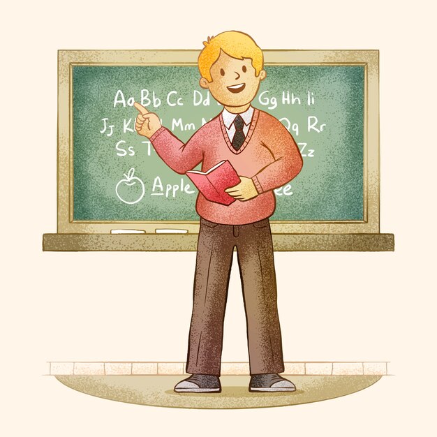 Hand drawn teacher  cartoon illustration