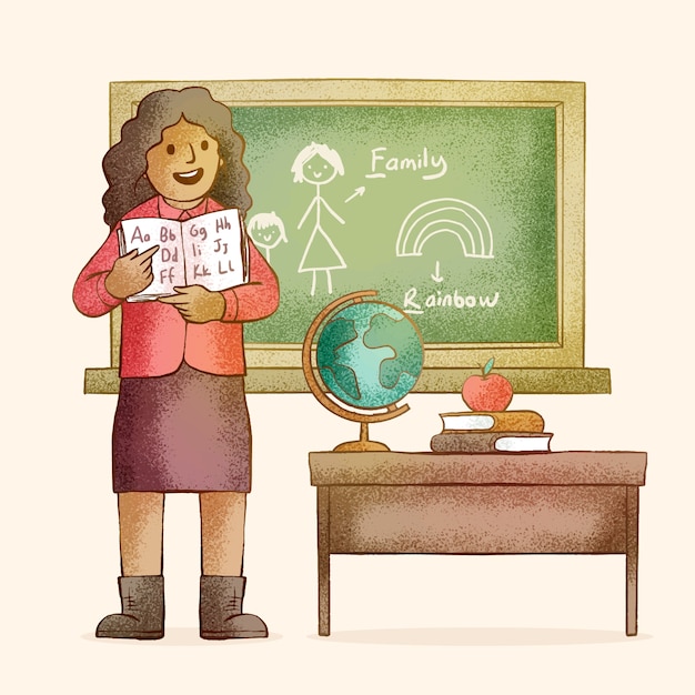 Hand drawn teacher  cartoon illustration