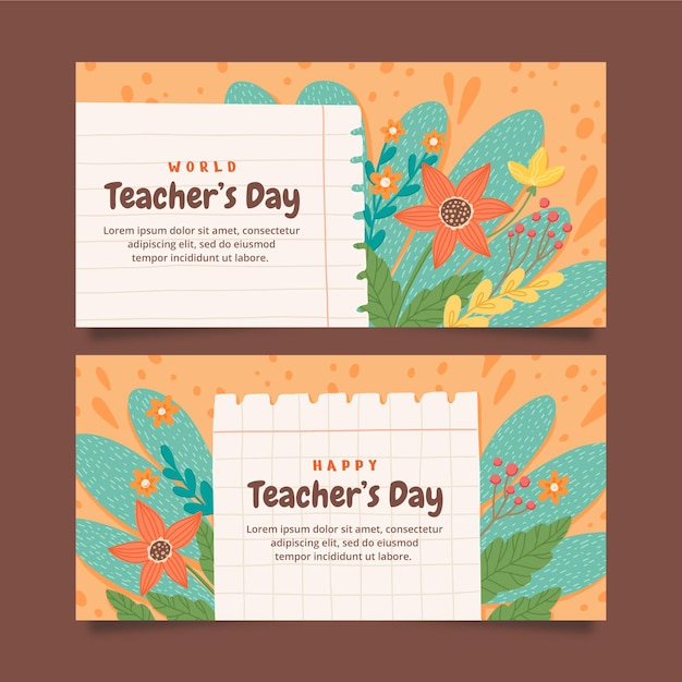 Hand drawn teachers' day horizontal banners set