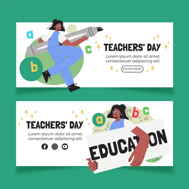 Hand drawn teachers' day horizontal banners set