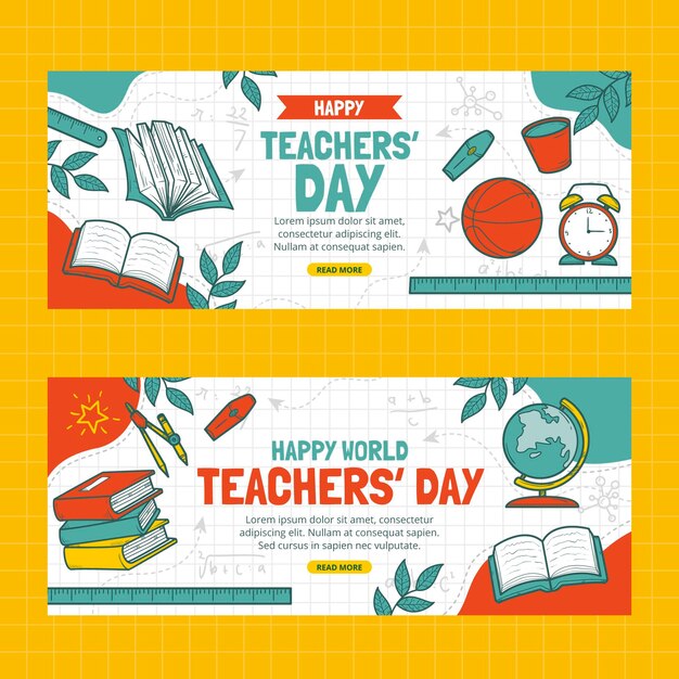 Hand drawn teachers' day horizontal banners set