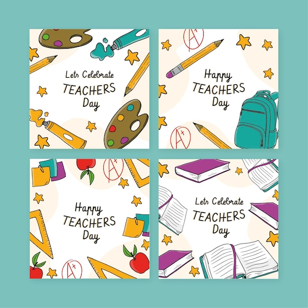 Free Vector hand drawn teachers' day instagram posts collection