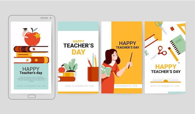 Free vector hand drawn teachers' day instagram stories collection