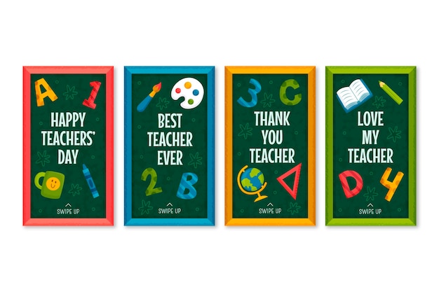 Free vector hand drawn teachers' day instagram stories collection