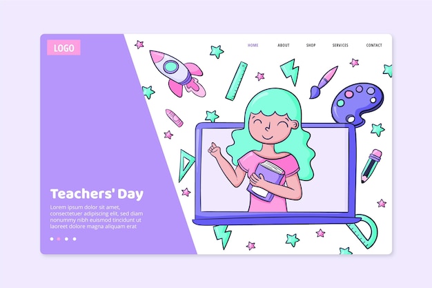 Hand drawn teachers' day landing page template