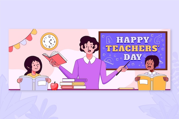 Hand drawn teachers' day social media cover template