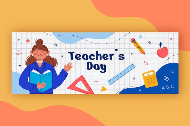 Hand drawn teachers' day social media cover template