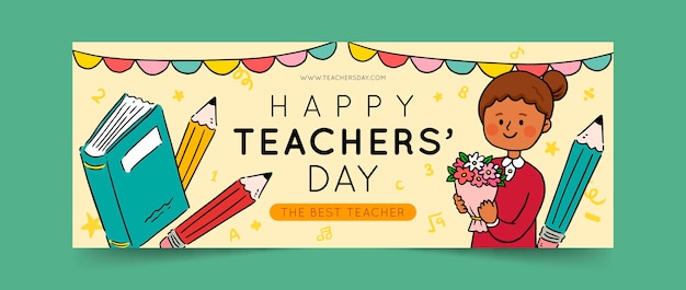 Hand drawn teachers' day social media cover template