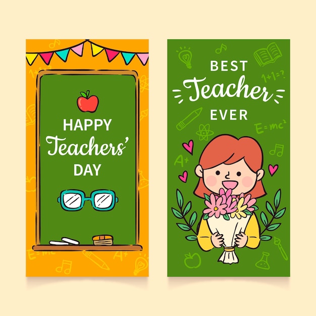 Hand drawn teachers' day vertical banners set