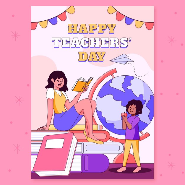 Hand drawn teachers' day vertical poster template