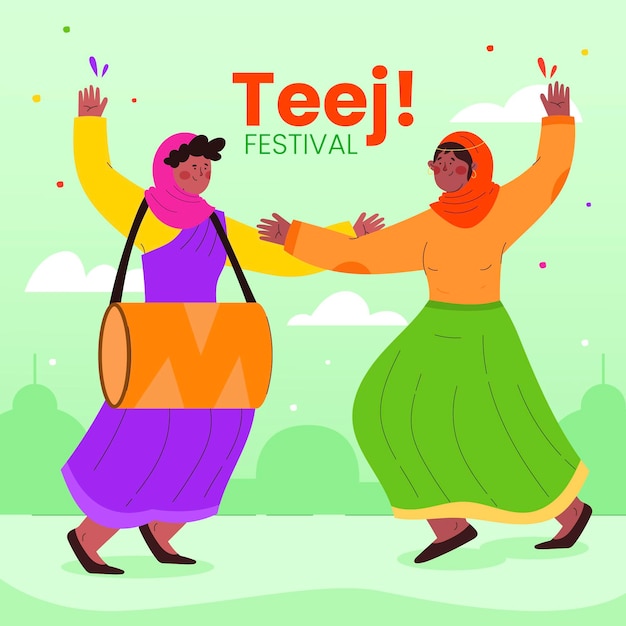 Hand drawn teej festival celebration illustration