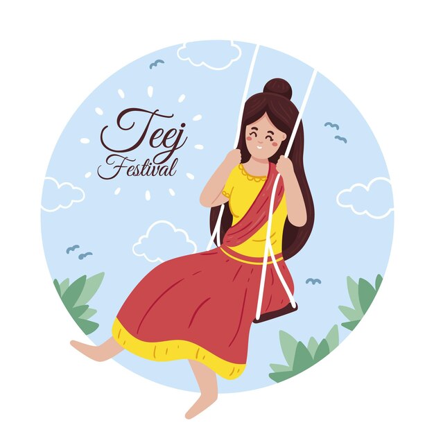 Hand drawn teej festival celebration illustration