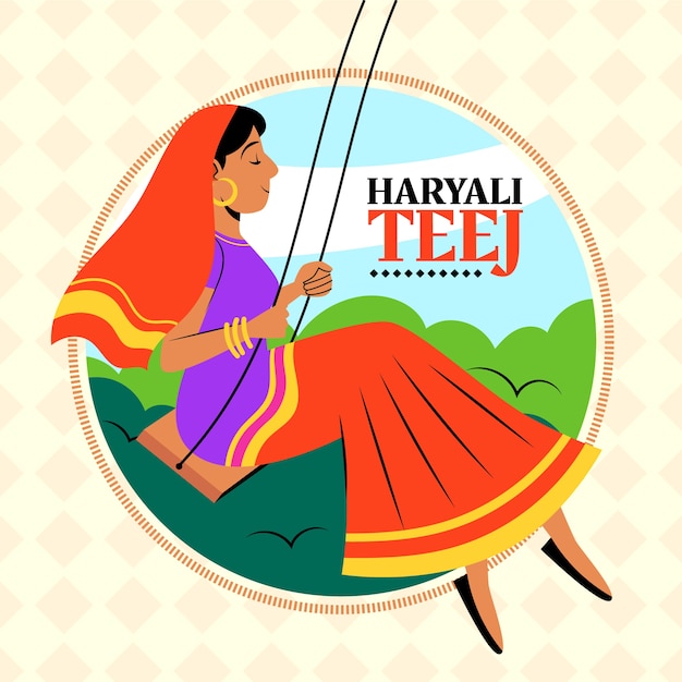 Hand drawn teej festival illustrated