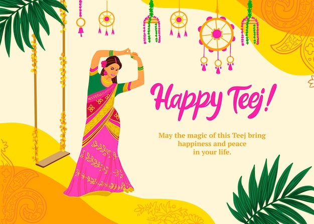 Hand drawn teej festival illustration