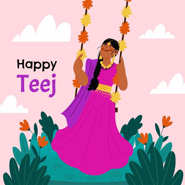 Hand drawn teej festival illustration