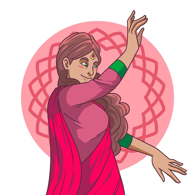 Hand drawn teej illustration with woman