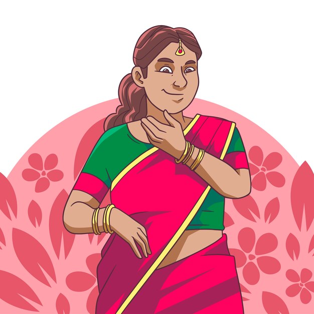 Hand drawn teej illustration with woman