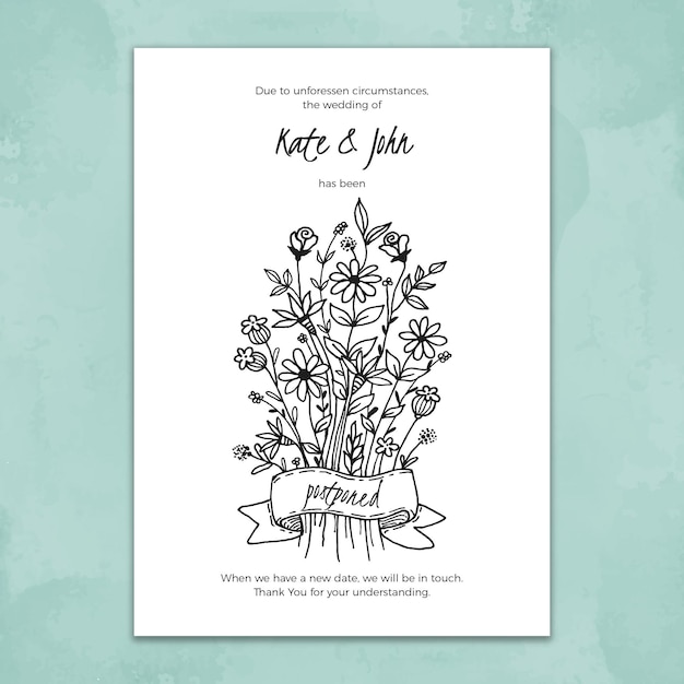 Hand drawn template for postponed wedding card