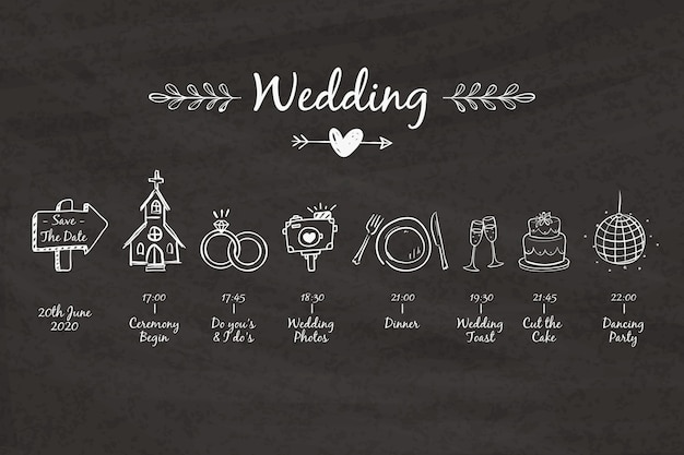 Hand drawn template wedding timeline