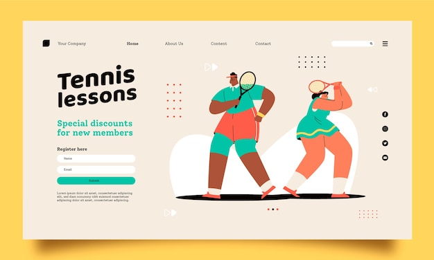 Free Vector hand drawn tennis game landing page