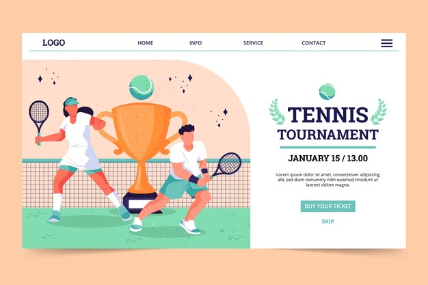 Hand drawn tennis game landing page